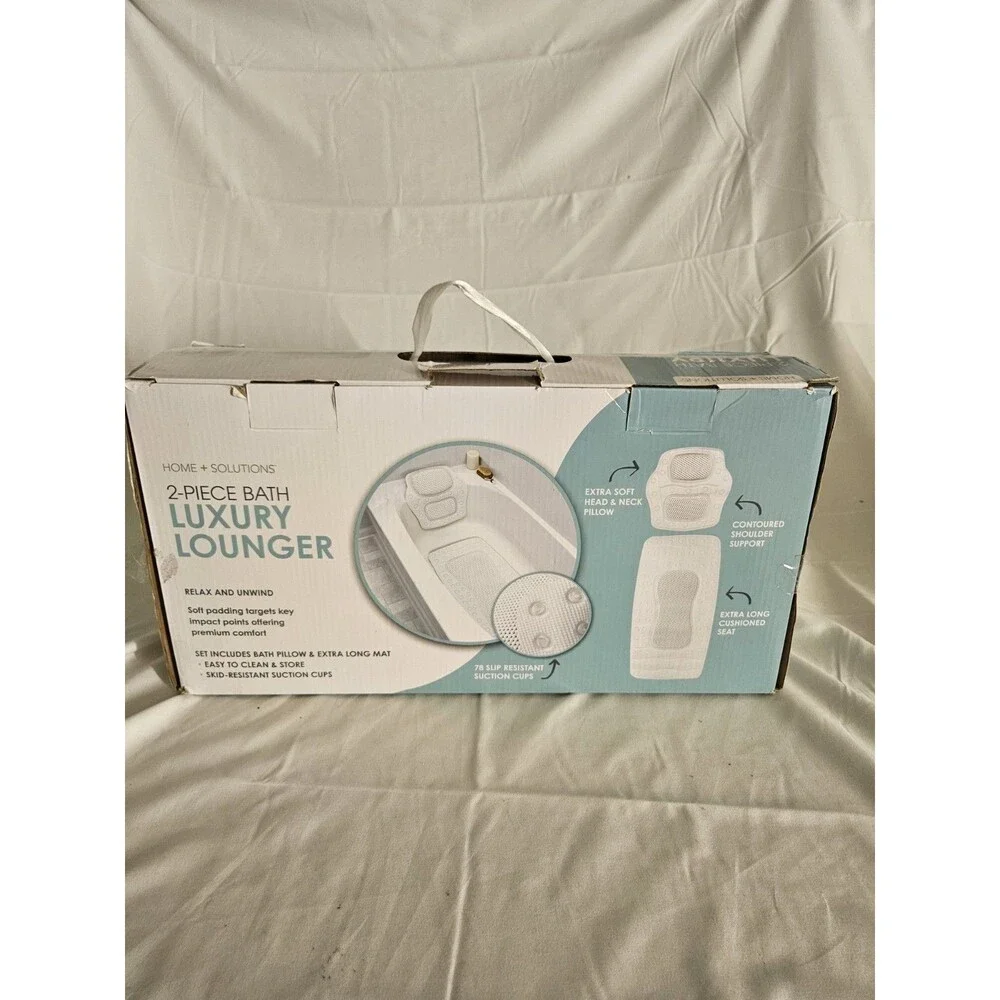 NEW Home Solutions 2-Piece White Bath Lounger Pillow Set Extra Soft Skid Resist